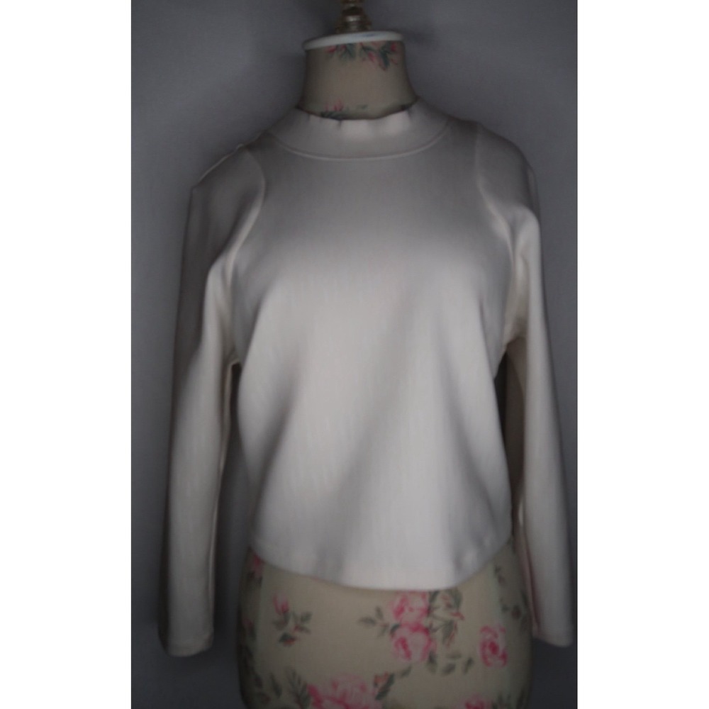 Bad Birdie Cropped Mock Neck Golf Pullover Cream Long Sleeve Women's XL Top